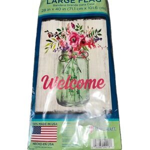 Wincraft Large Flag Welcome- Mason Jar W/ Flowers 28‎ X 40 Polyester Made in USA